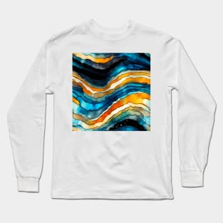 Alcohol ink waves pattern Long Sleeve T-Shirt